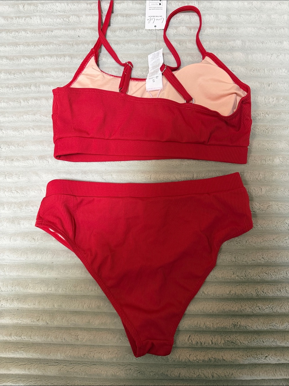 Cupshe Red Ribbed Crop Bikini Set - Picture 4 of 7